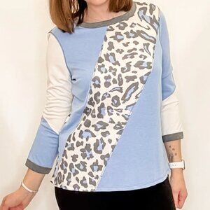 Multiples Colorblock Leopard 3/4 Sleeve T-shirt - Petite - M
